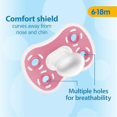 Dr. Brown's Advantage One-Piece Silicone Baby Pacifier, Fully Symmetrical Soother, Coral/Light Pink/Pink, 6-18m, BPA Free, 3 Pack - Image 7