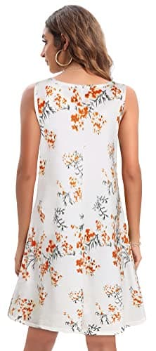 Summer Dresses for Women Beach Floral Tshirt Sundress Sleeveless Pockets Casual Loose Tank Dress(White Orange Floral,XL) - Image 4