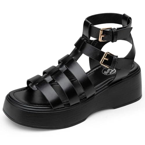 Trary Black Chunky Gladiator Flatform Sandals, Size 6 - Image 1
