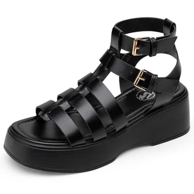 Trary Black Chunky Gladiator Flatform Sandals, Size 6 - Image 1