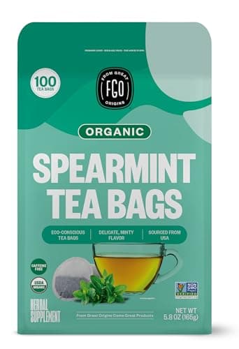 FGO Organic Spearmint Leaf Tea, 100 Count, Eco-Conscious Tea Bags, Caffeine Free, Resealable Bag, Packaging May Vary (Pack of 1) - Image 1
