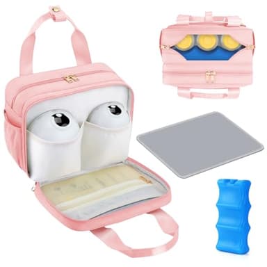 PIIOSER Breastmilk Cooler Bag with Ice Pack, Compatible with Wearable Breast Pumps & Accessories - Portable Pumps Carrying Case for Nursing & Working Moms, Pink - Image 1