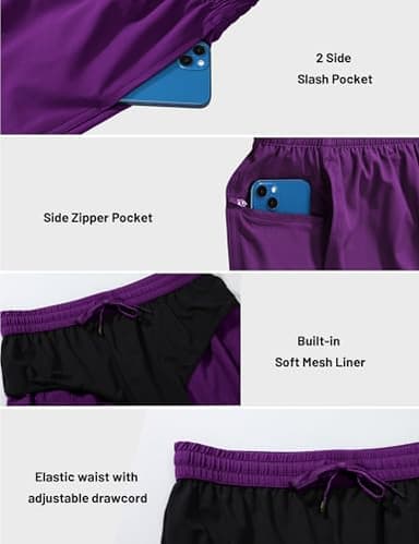 MIER Men's Quick Dry Running Athletic Shorts 3 Inch with Pockets Gym Sport Workout Fitness Shorts, Dark Purple, S - Image 4