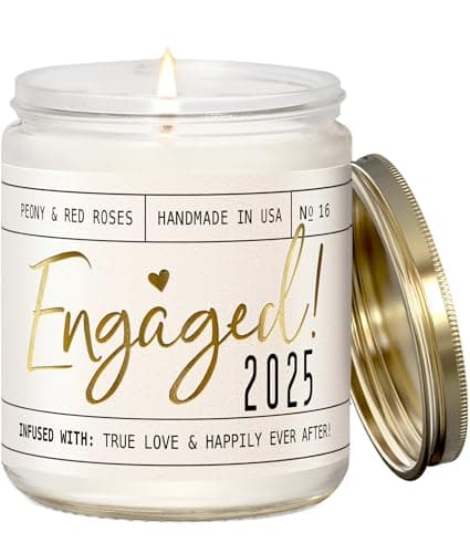 Engagement Gift, Engagement Gifts for Couples -'Engaged 2025' Candle, w/Peony & Rose Wedding Bouquet I Fiance Gifts for Women I Engaged Gift for Her I 50Hr Burn, USA Made - Image 1