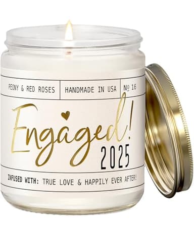 Engagement Gift, Engagement Gifts for Couples -'Engaged 2025' Candle, w/Peony & Rose Wedding Bouquet I Fiance Gifts for Women I Engaged Gift for Her I 50Hr Burn, USA Made - Image 1