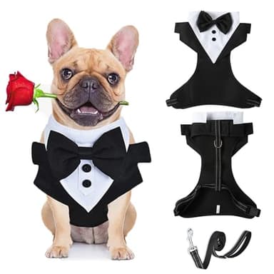 HDKUW Dog Harness Leash Set, Adjustable Dog Vest Harness Set, Dog Tuxedo Costume Vest Harness for French Bulldog,Party Wedding Suit for Small Medium Large Dog L - Image 1