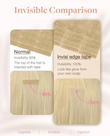 GOO GOO Invisi Edge Tape in Hair Extensions Human Hair, 18AT60A Pearl Ash Blonde Highlights 20pcs 24inch 50g, Virgin Remy Hair, Seamless Injected Tape, Natural Look - Image 3