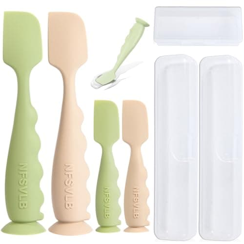 NFSVLB Diaper Cream Spatula with Case,2 Large 2 Mini Butt Paste Spatula with 3 Travel Case,Soft Baby Butt spatula Diaper Cream Applicator diaper Rash spatula Bum spatulas Brush (Green-White) - Image 1