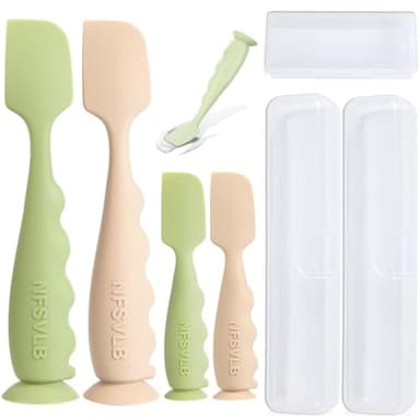 NFSVLB Diaper Cream Spatula with Case,2 Large 2 Mini Butt Paste Spatula with 3 Travel Case,Soft Baby Butt spatula Diaper Cream Applicator diaper Rash spatula Bum spatulas Brush (Green-White) - Image 1