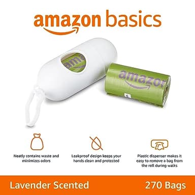 Amazon Basics Dog Poop Bags with Dispenser, 270 Count, Enhanced for Guaranteed Leakproof, Lavender Scented, Includes Leash Clip - Image 2