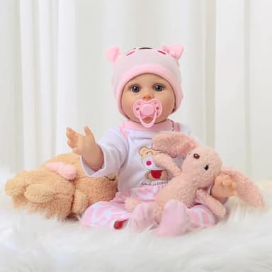 Kdudgso Reborn Baby Dolls Girl 22 Inch Realistic Silicone Baby Doll, Real Life Bebe Dolls Lifelike Handmade Soft Vinyl Cloth Body with Feeding Kit Toys Gifts for Kids 3+ (Lucia) - Image 7
