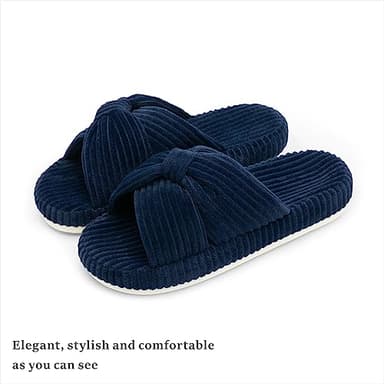 Chantomoo Slippers for Women Memory Foam House Bedroom Corduroy Bow Crossbands Slide Slipper Shoes Comfy Trendy Gift Slippers Navy Blue Size7 8 6.5 - Image 5