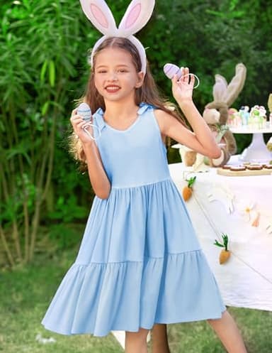 Arshiner Little Girl Dresses Toddler Light Blue Summer Backless Dress Casual Flower Girl Sundress 3-4T Blue Toddler Twirly Dresses for Girls - Image 8