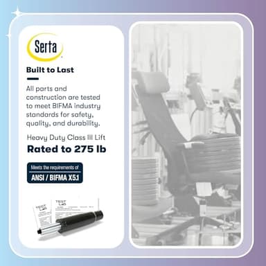 Serta Bryce Executive Office Chair, Ergonomic Computer DeskChairs with Patented AIR Lumbar Support, Comfy Body Pillows, Height Adjustable, Swivel Base with Wheels, Bonded Leather, Gray - Image 14