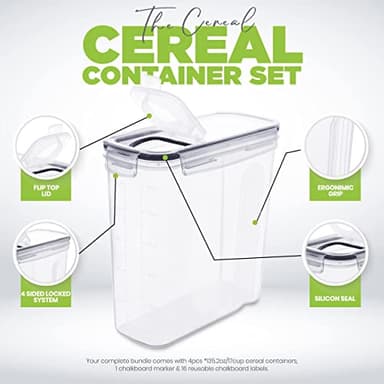 Utopia Kitchen Cereal Containers Storage - Liter Airtight Food Storage Containers & Cereal Dispenser For Pantry Organization And Storage (Clear, 4 Liter Pack of 6) - Image 4