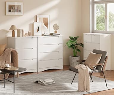 Gizoon 4 Drawer Dresser for Bedroom, Sturdy White Chest of Drawers with Anti-Tip Device, Modern Large Capacity Storage Furniture for Closet, Embedded Handles, Space-Saving Design, Wooden Finish, White - Image 8