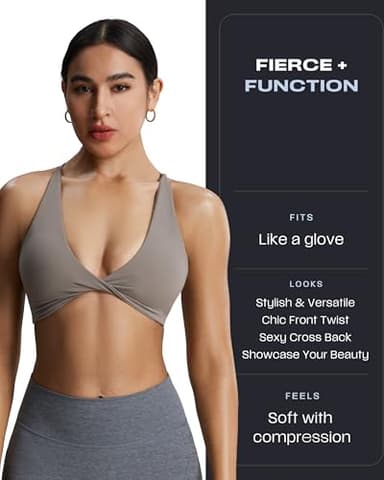 Aoxjox Women's Workout Sports Bras Fitness Backless Padded Sienna Low Impact Bra Yoga Crop Tank Top (Driftwood, Small) - Image 4