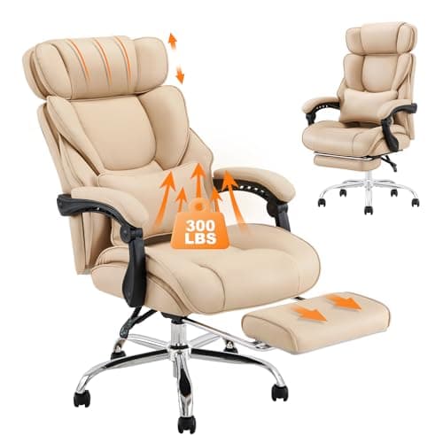 COLAMY Office Chair with Retractable Footrest, Ergonomic High Back Design Executive Computer Desk Chair with Removable Lumbar Pillow, 90-135°Reclining, Thick Bonded Leather for Home Office Work, Khaki - Image 1