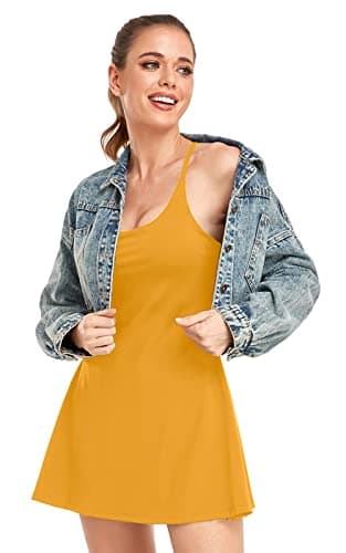 Womens Tennis Dress, Workout Dress with Built-in Bra & Shorts Pockets Exercise Dress for Golf Athletic Dresses for Women Daffodil - Image 2