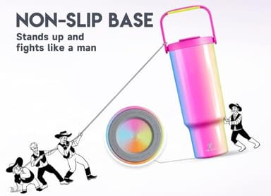 Meoky 40 oz Tumbler with Handle and Straw, Insulated Water Bottle, Stainless Steel Travel Mug, Keeps Cold for 34 Hours, 100% Leak Proof, Fits in Car Cup Holder (Carnival) - Image 7