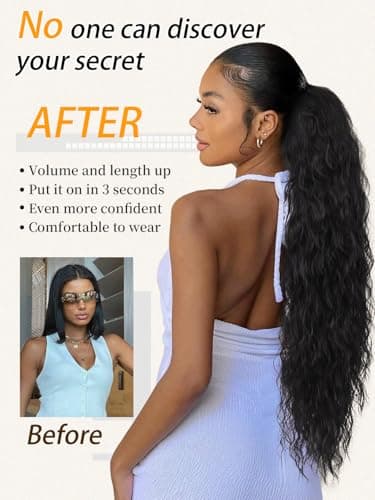 ORSUNCER Ponytail Extension Claw 30" Curly Pony Tail Clip in Hair Extensions Fluffy Natural Looking Synthetic Hairpiece for Women Black - Image 5
