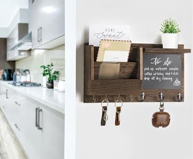 Ziivita Key Holder for Wall - Mail Holder Organizer Wall Mount with Shelf - Rustic Hanging Key Rack Hanger with Hooks Decorative for Home Letter Dog Leash Entryway Farmhouse Living Room Decor - Image 3