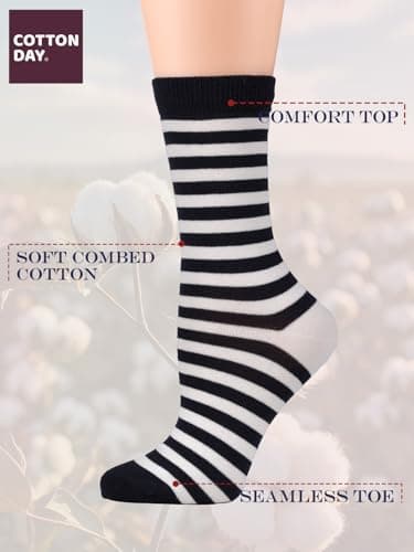 COTTON DAY Women's Soft Combed Cotton Dress Socks Seamless Toe Pattern Design (Stripes Spots Size 6-9) - Image 2