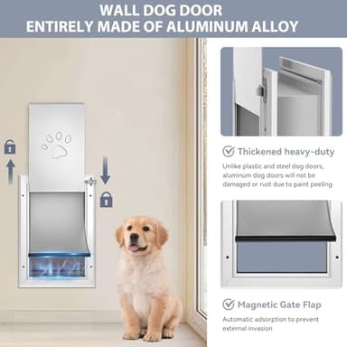 [Petoasis] Heavy Duty Aluminum Dog Door with Lock,3 Flap Insulated Doggie Doors with Installation Manual,Durable and Rust Resistant, Patent: USD1057087S, (Silvery White, Large for Wall) - Image 3