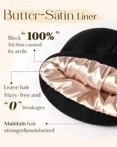 YANIBEST Satin Lined Beanie for Women Reduce Frizz Winter Hats for Women Men Silk Lining Soft Slouchy Warm Cuffed Less Static - Image 3