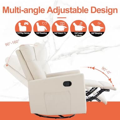 Sweetcrispy Recliner Chair, 360 Swivel Rocker Chair for Adults, Glider Rocker Recliners, Nursery Chairs for Living Room, High Back, Upholstered Deep Seat,Beige - Image 6