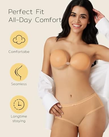 Niidor Sticky Bra for Women Adhesive Backless Strapless Bra Khaki - Image 2