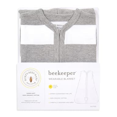 Burt's Bees Baby Baby Beekeeper Wearable Blanket, 100% Organic Cotton, Swaddle Transition Sleeping Bag, Rugby Stripe Heather Grey, Large - Image 7