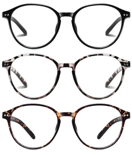 STORYCOAST Blue Light Blocking Glasses for Women Men,Round Frame Eyeglasses,Unisex Gaming Computer Glasses 3Pack Black+Gray Leopard+Tortoiseshell - Image 1