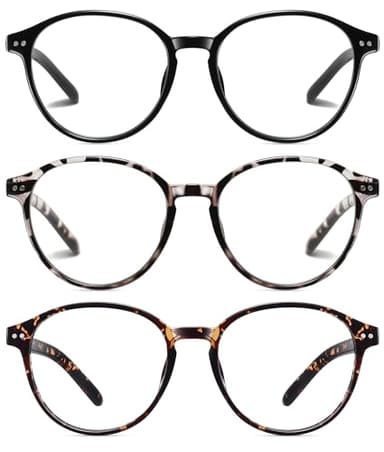 STORYCOAST Blue Light Blocking Glasses for Women Men,Round Frame Eyeglasses,Unisex Gaming Computer Glasses 3Pack Black+Gray Leopard+Tortoiseshell - Image 1