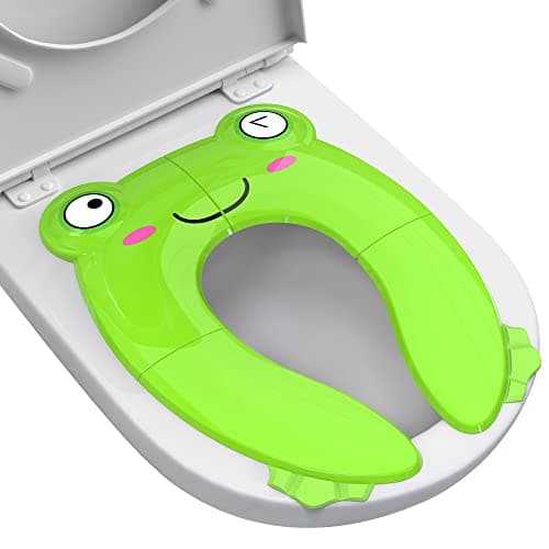 Portable Potty Seat for Toddler Travel - Foldable Non-Slip Potty Training Toilet Seat Cover for Boys Girls, Baby Kids with Drawstring Bag (Green Frog) - Image 1