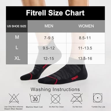 FITRELL 6 Pack Men's Ankle Running Socks Low Cut Cushioned No Show Athletic Sports, Shoe Size 9-12, Black+Red - Image 2