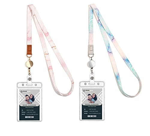 Cute Lanyard id Holder Durable Retractable Lanyards for ID Badges,Waterproof ID Badge Holder for Cruise Ships Key Cards (Cool Marble) - Image 1