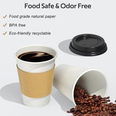 100 Pack 12 oz Disposable Coffee Cups with Lids and Sleeves, Sturdy Thick Paper & Leak-free Insulated to Go Paper Hot Coffee Cups with Sip Lids for Hot & Cold Beverage - Image 7