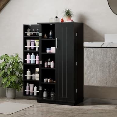 Shintenchi Kitchen Pantry Cabinet,5 - Layer Storage Cupboard with Adjustable Shelves for Organizing and Storing Food Items,47'' Versatile Buffet Sideboard for Kitchen, Bathroom and Laundry,Black - Image 3