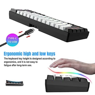 Snpurdiri 2.4G Wireless Gaming Keyboard and Mouse Combo, Include Mini 60% Merchanical Feel RGB Backlit Keyboard, Ergonomic Vertical Feel Small Wireless Mouse(Black and White) - Image 4