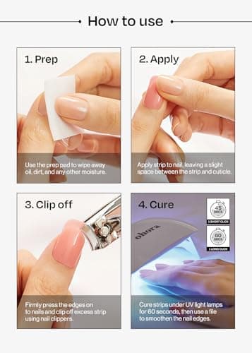 ohora Semi Cured Gel Nail Strips (N Waterbomb) - Blue, Glitter, Works with Any UV/LED Lamps, Salon-Quality, Long Lasting, Easy to Apply & Remove - Includes 2 Prep Pads, Nail File & Wooden Stick - Image 7