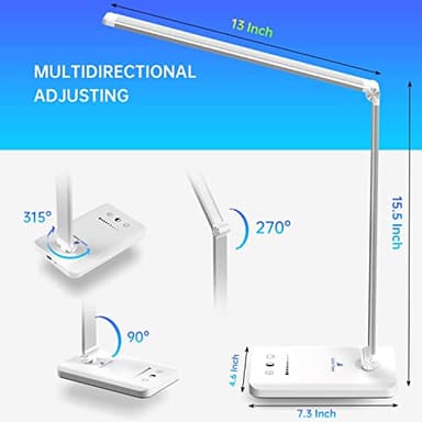 Ambertronix LED Desk Lamp with USB Charging Port, Dimmable Eye-Caring Reading Desk Light for Home, with 5 Brightness Level & 3 Lighting Modes, Touch Control, Auto Timer (White) - Image 3