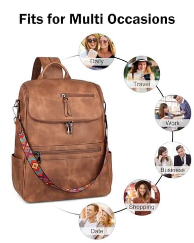 FADEON Laptop Backpack for Women Leather Travel Backpack with Laptop Compartment, Designer Ladies Computer Backpacks Brown - Image 8