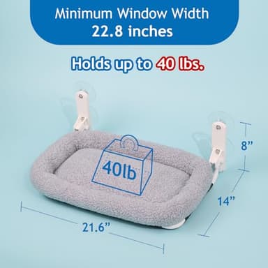 Zakkart Foldable Cat Hammock for Window - Cordless, Embeded Machine Washable Bed, Robust Metal Frame - Cat Window Perch for Large Cats and Kittens (Gray Bolster Bed, Medium) - Image 4