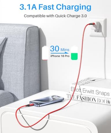 USB-C Cable 10Gbps Data Transfer [2Pack, 6ft], Braided USB 3.2 Gen 2 USB A to Type C Charger Cord 3.1A Fast Charging for iPhone 16/15 Pro Max Car Play, Samsung Galaxy S24/S23/S22 Android Auto - Red - Image 3