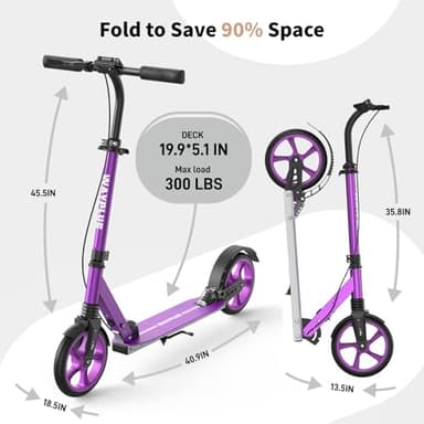 WAYPLUS Kick Scooter for Ages 6+,Kid, Teens & Adults. Max Load 240 LBS. Foldable, Lightweight, 8IN Big Wheels for Kids, Teen and Adults, 4 Adjustable Levels. Bearing ABEC9 - Image 8