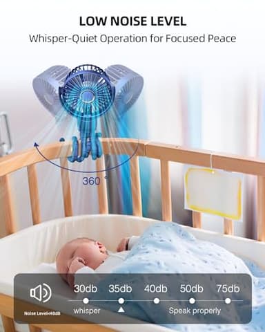 FrSara Rechargeable Baby Stroller Fan, Battery Powered Portable Fan, TYPE-C, 360°Rotatable, 3-Speed, Flexible Tripod for Crib, Treadmill, Golf Cart, Bike, Ideal for Beach, Camping, Outdoor, Blue - Image 6