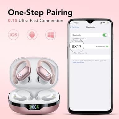 Ear buds Wireless Earbuds Bluetooth 5.3 Headphones 60hrs Playtime with Digital Display Sports Wireless Headphones with Earhook Deep Bass IPX7 Waterproof Over-Ear Earbuds for Android iOS Workout Rose - Image 6