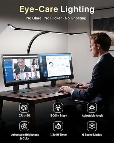 ONEMIX 42" LED Desk Lamp with Clamp, Architect Desk Light with Remote, Adjustable 4-Segment Bar, 1800LM Bright, Eye-Caring Desk Lamp for Home Office, Reading, Study, Dual Monitors, Workbench (Black) - Image 5