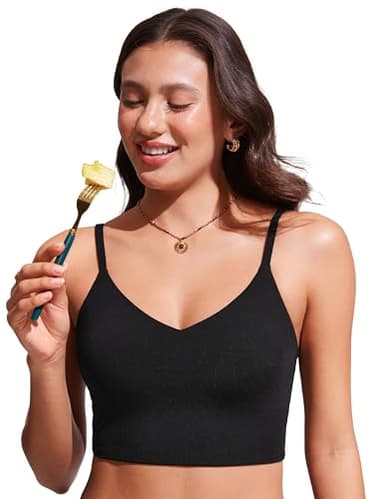 CRZ YOGA Women's Bikini Top Cropped V Neck Adjustable Spaghetti Straps Swimsuit Padded Athletic Bathing Suit Black Medium - Image 5